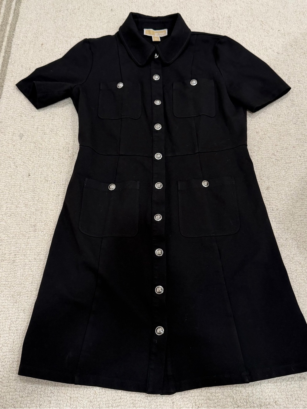 Michael Michael Kors Black Mini Dress Size M Collared Short Sleeve Button-Front